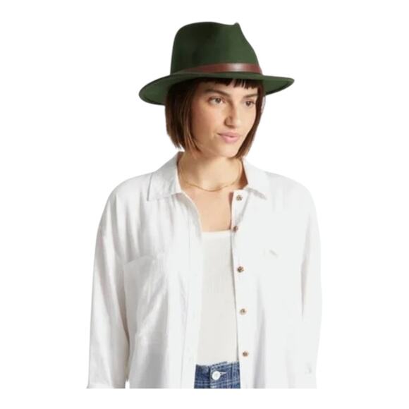 Brixton Messer Fedora Moss Green Large Optional Feather NWT - Picture 1 of 16